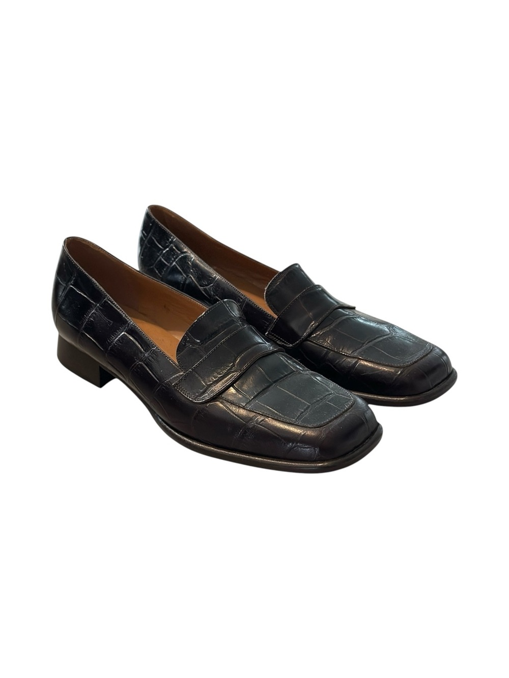 NEW Harold Powell Vintage Genuine Leather Croc Dark Burgundy Oxblood Loafers 9B